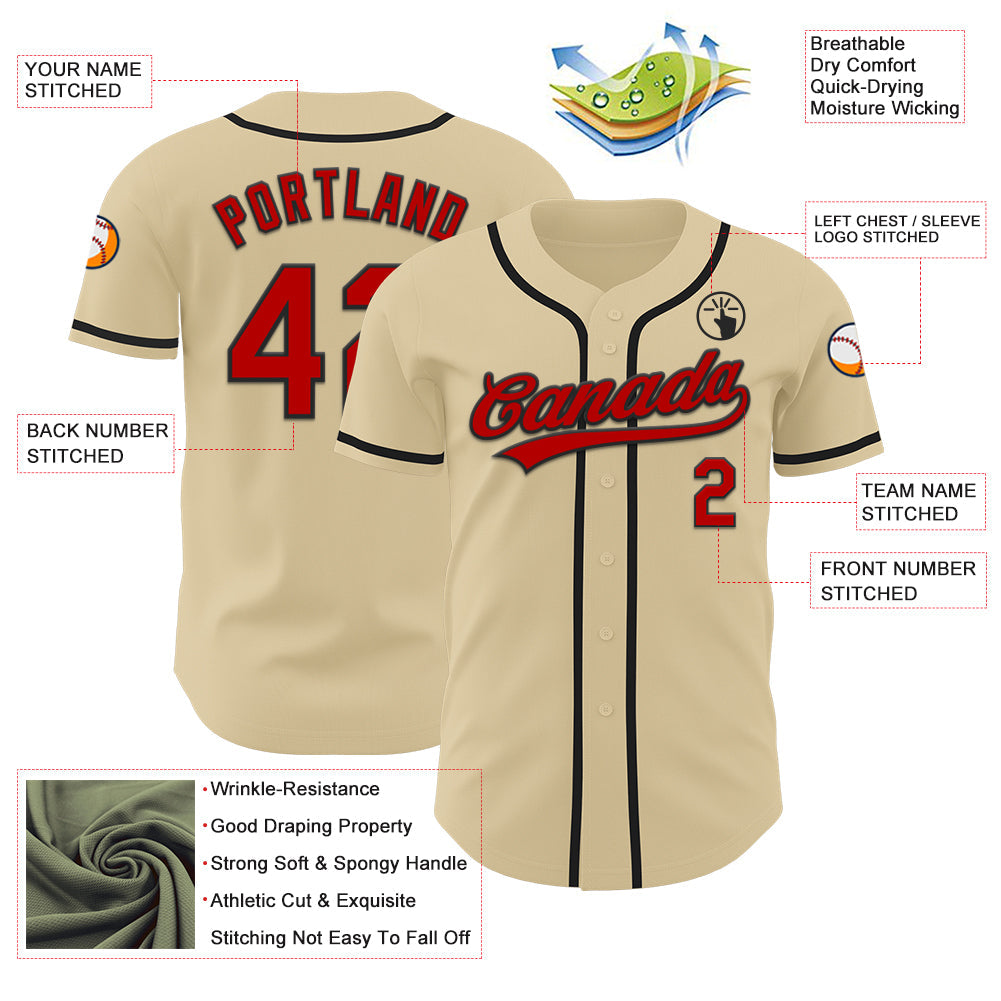 Custom Sand Red-Black Authentic Baseball Jersey - Sky-Custom