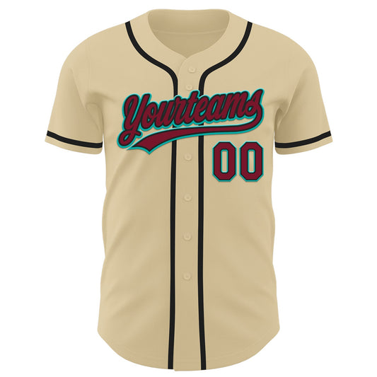 Custom Sand Crimson Black-Aqua Authentic Baseball Jersey - Sky-Custom