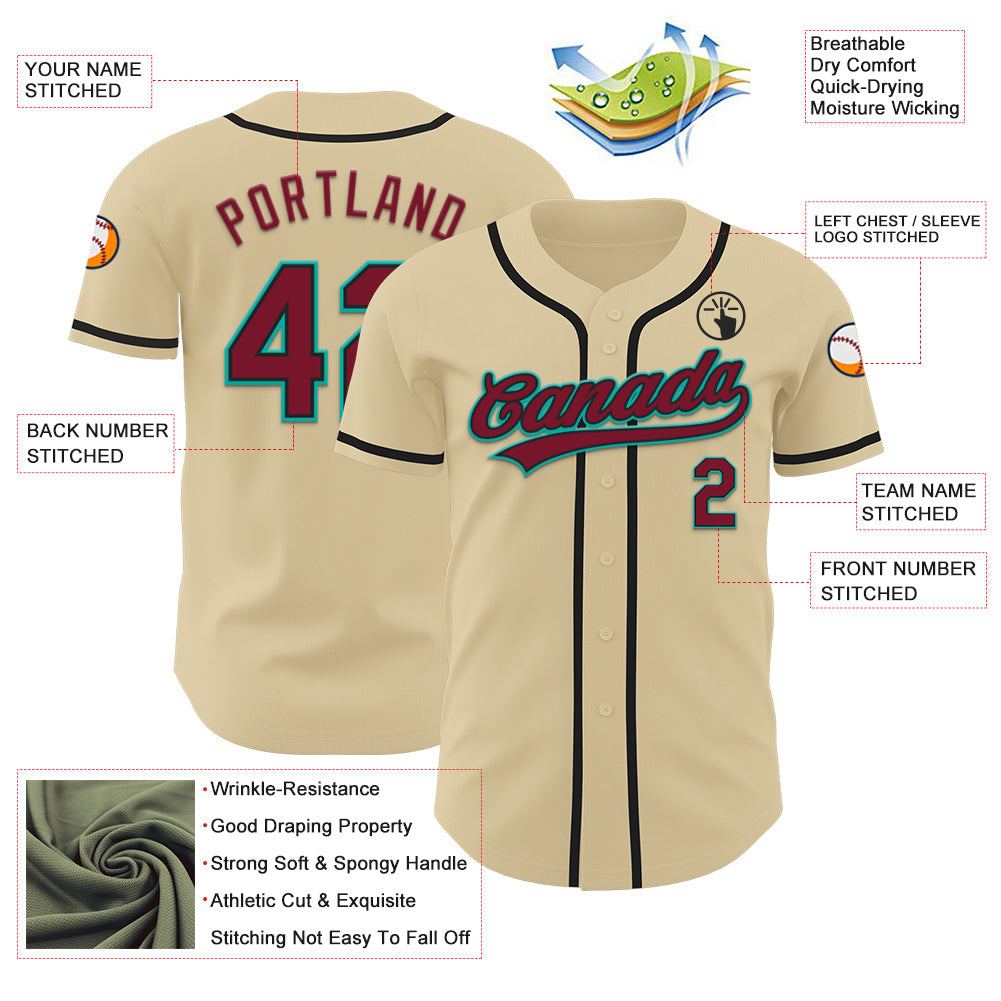 Custom Sand Crimson Black-Aqua Authentic Baseball Jersey - Sky-Custom