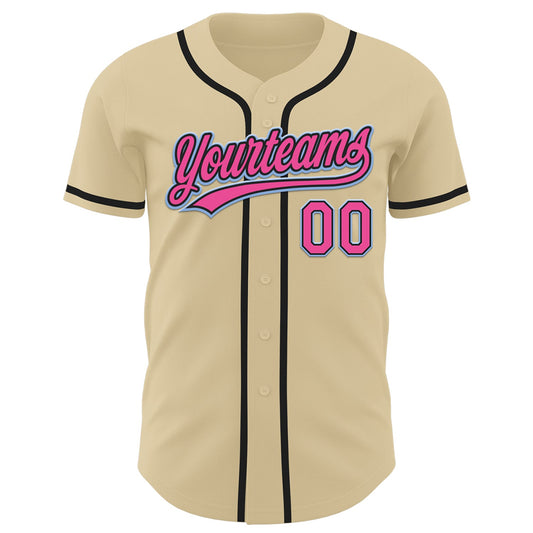 Custom Sand Pink Black-Light Blue Authentic Baseball Jersey - Sky-Custom