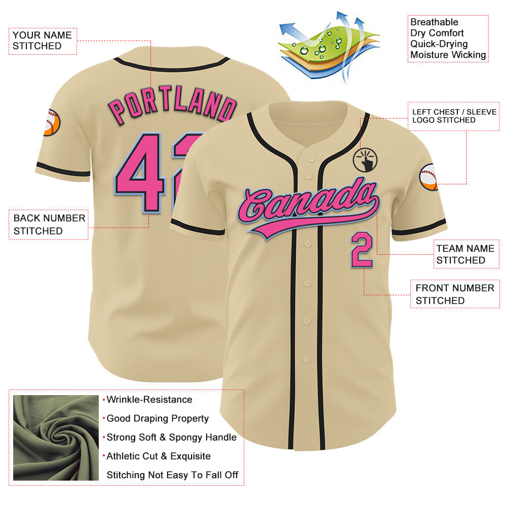 Custom Sand Pink Black-Light Blue Authentic Baseball Jersey - Sky-Custom