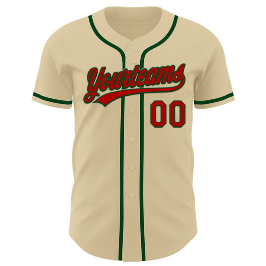 Custom Sand Red-Green Authentic Baseball Jersey - Sky-Custom