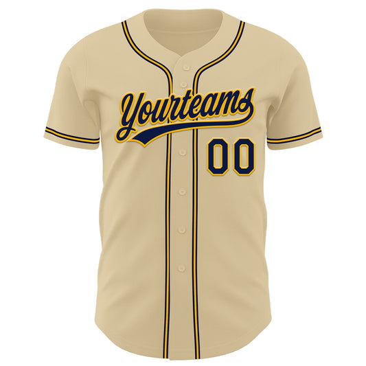 Custom Sand Navy-Gold Authentic Baseball Jersey - Sky-Custom