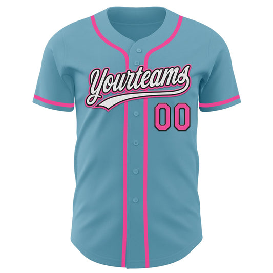 Custom Shadow Blue Pink-Black Authentic Baseball Jersey - Sky-Custom