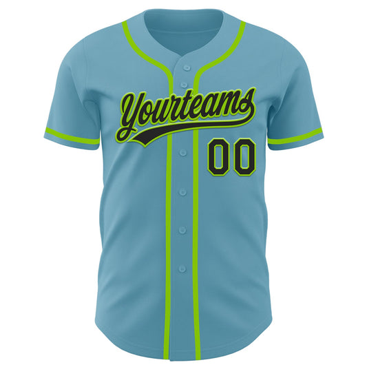 Custom Shadow Blue Black-Neon Green Authentic Baseball Jersey - Sky-Custom