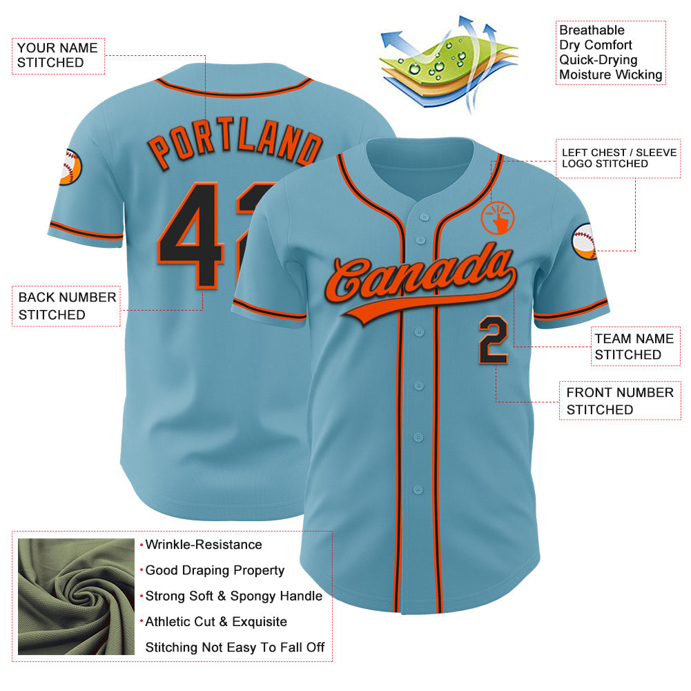Custom Shadow Blue Black-Orange Authentic Baseball Jersey - Sky-Custom