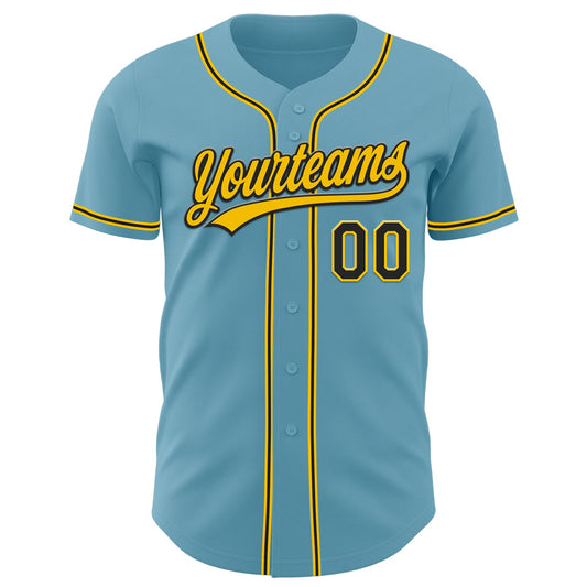 Custom Shadow Blue Black-Yellow Authentic Baseball Jersey - Sky-Custom