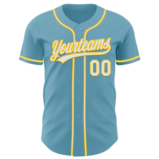 Custom Shadow Blue White-Yellow Authentic Baseball Jersey - Sky-Custom