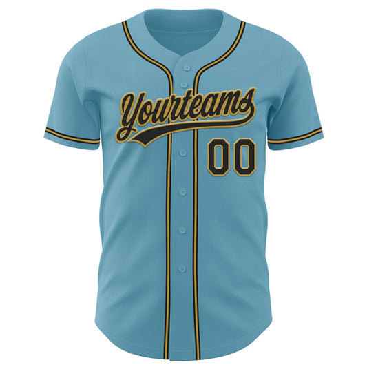 Custom Shadow Blue Black-Old Gold Authentic Baseball Jersey - Sky-Custom