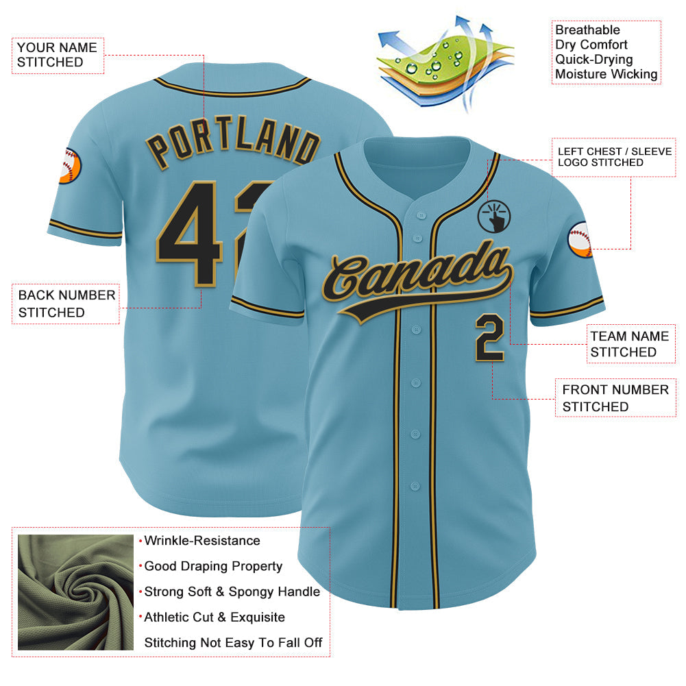 Custom Shadow Blue Black-Old Gold Authentic Baseball Jersey - Sky-Custom