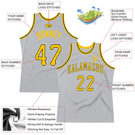 Custom Gray Gold-Black Authentic Throwback Basketball Jersey - Sky-Custom