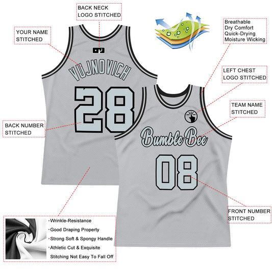 Custom Gray Silver-Black Authentic Throwback Basketball Jersey - Sky-Custom