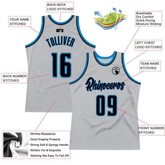 Custom Gray Navy-Blue Authentic Throwback Basketball Jersey - Sky-Custom