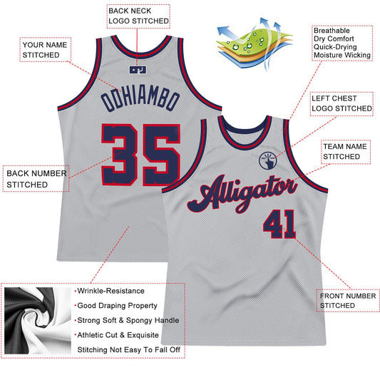 Custom Gray Navy-Red Authentic Throwback Basketball Jersey - Sky-Custom
