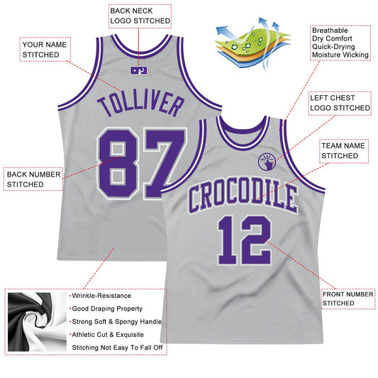Custom Gray Purple-White Authentic Throwback Basketball Jersey - Sky-Custom