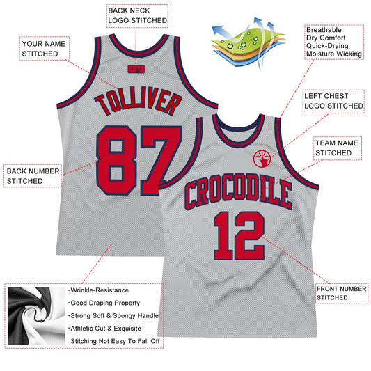 Custom Gray Red-Navy Authentic Throwback Basketball Jersey - Sky-Custom