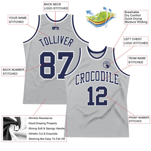 Custom Gray Navy-White Authentic Throwback Basketball Jersey - Sky-Custom