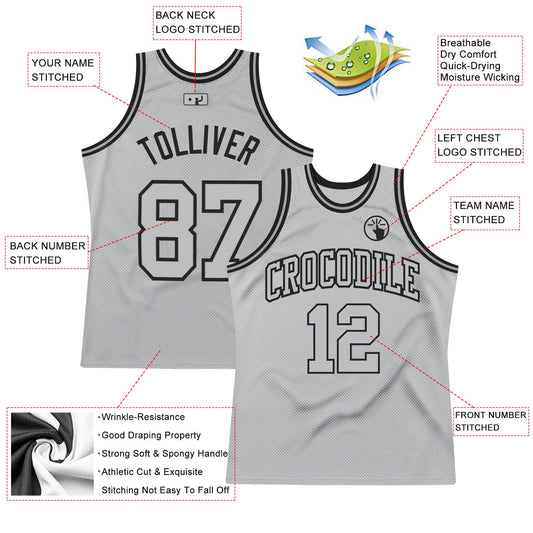 Custom Gray Gray-Black Authentic Throwback Basketball Jersey - Sky-Custom