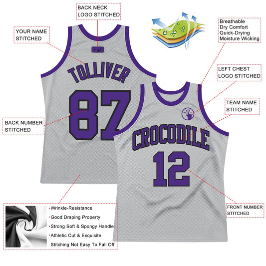 Custom Gray Purple-Black Authentic Throwback Basketball Jersey - Sky-Custom
