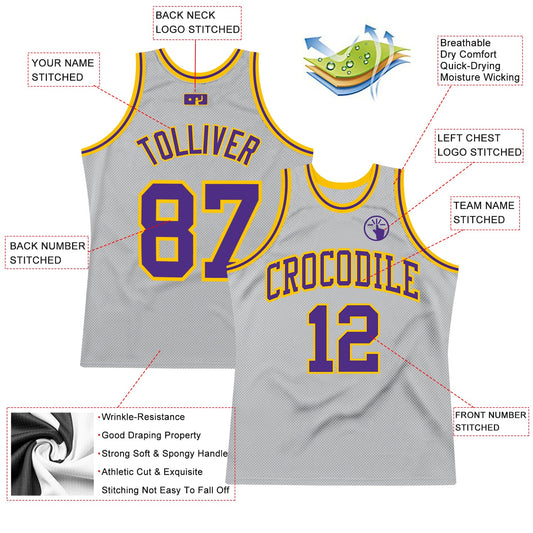 Custom Gray Purple-Gold Authentic Throwback Basketball Jersey - Sky-Custom