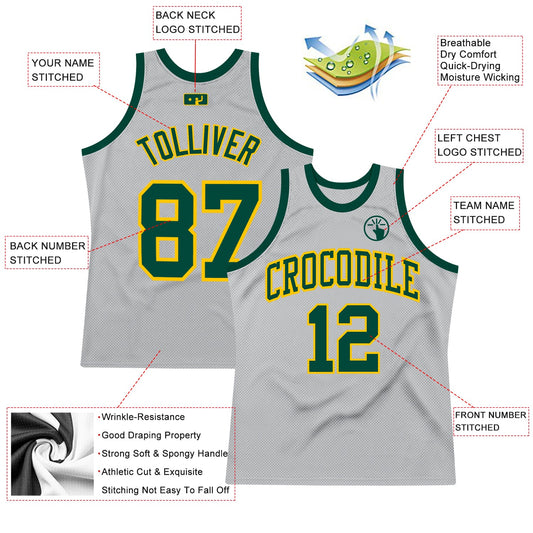 Custom Gray Green-Gold Authentic Throwback Basketball Jersey - Sky-Custom