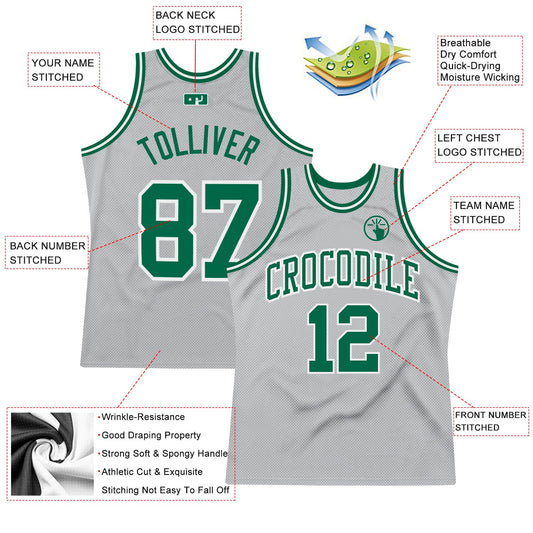 Custom Gray Kelly Green-White Authentic Throwback Basketball Jersey - Sky-Custom
