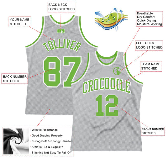 Custom Gray Neon Green-White Authentic Throwback Basketball Jersey - Sky-Custom