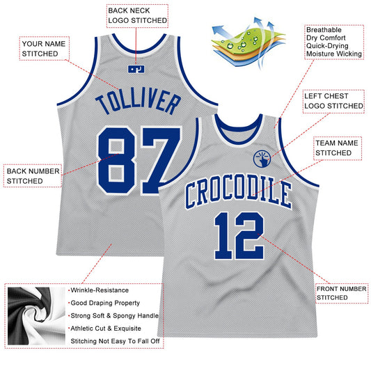 Custom Gray Royal-White Authentic Throwback Basketball Jersey - Sky-Custom
