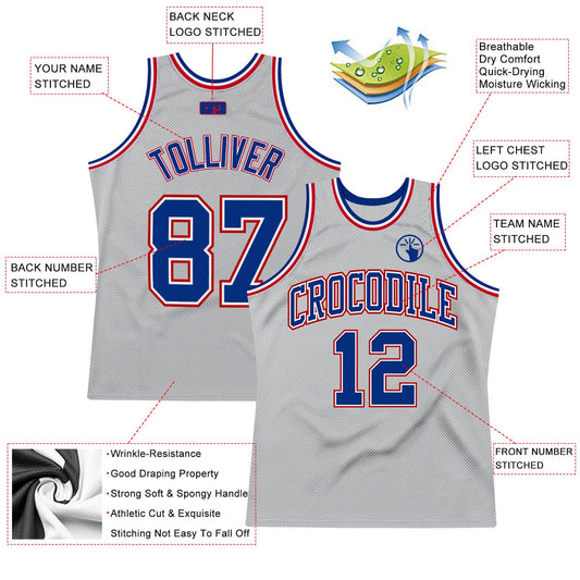 Custom Gray Royal-Red Authentic Throwback Basketball Jersey - Sky-Custom