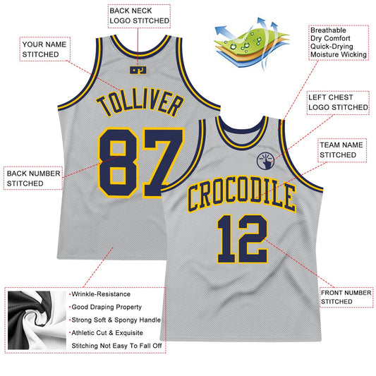 Custom Gray Navy-Gold Authentic Throwback Basketball Jersey - Sky-Custom