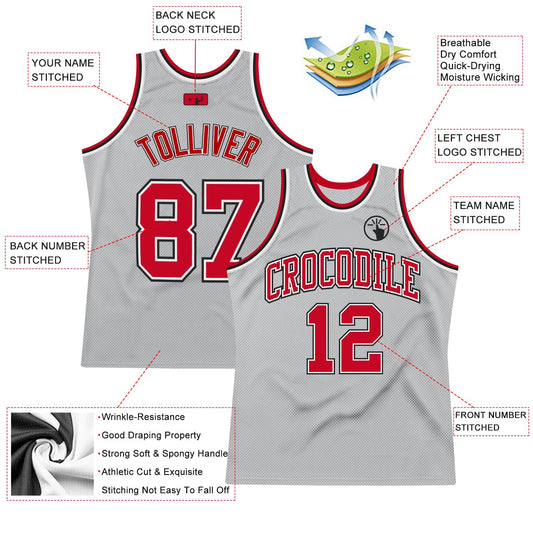 Custom Gray Red-Black Authentic Throwback Basketball Jersey - Sky-Custom