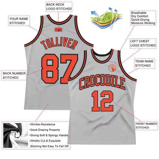 Custom Gray Orange-Black Authentic Throwback Basketball Jersey - Sky-Custom