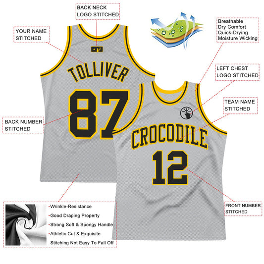 Custom Gray Black-Gold Authentic Throwback Basketball Jersey - Sky-Custom