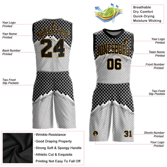 Custom Gray Black-Old Gold Round Neck Sublimation Basketball Suit Jersey - Sky-Custom