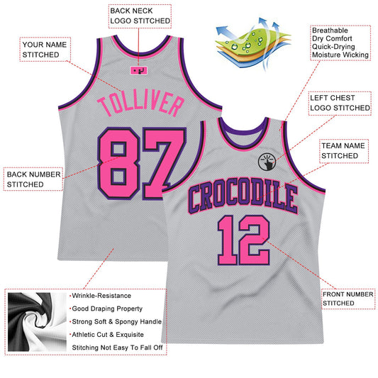Custom Gray Pink Black-Purple Authentic Throwback Basketball Jersey - Sky-Custom