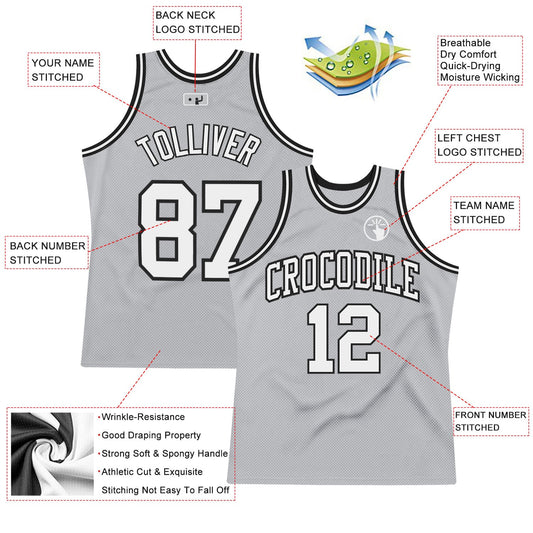 Custom Gray White-Black Authentic Throwback Basketball Jersey - Sky-Custom