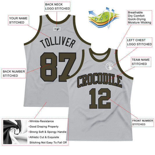 Custom Gray Olive-Black Authentic Throwback Basketball Jersey - Sky-Custom