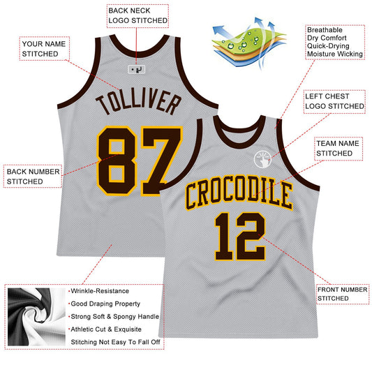 Custom Gray Brown-Gold Authentic Throwback Basketball Jersey - Sky-Custom