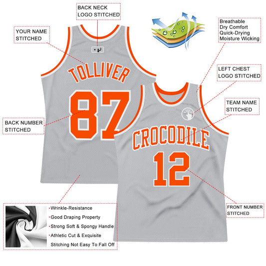 Custom Gray Orange-White Authentic Throwback Basketball Jersey - Sky-Custom