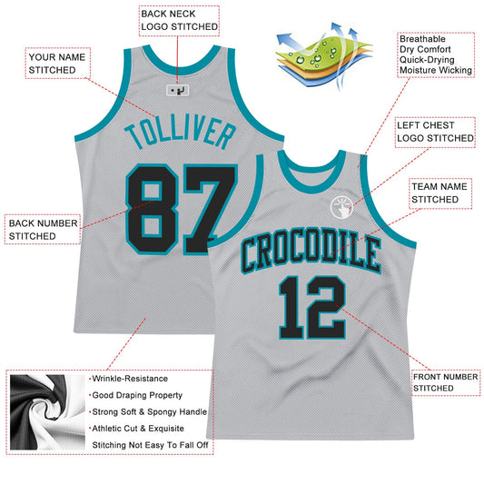 Custom Gray Black-Teal Authentic Throwback Basketball Jersey - Sky-Custom