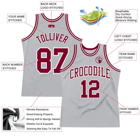Custom Gray Maroon-White Authentic Throwback Basketball Jersey - Sky-Custom