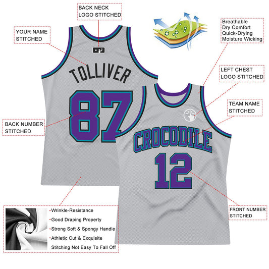 Custom Gray Purple Teal-Black Authentic Throwback Basketball Jersey - Sky-Custom