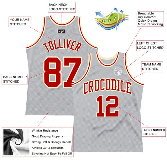 Custom Gray Red-Cream Authentic Throwback Basketball Jersey - Sky-Custom