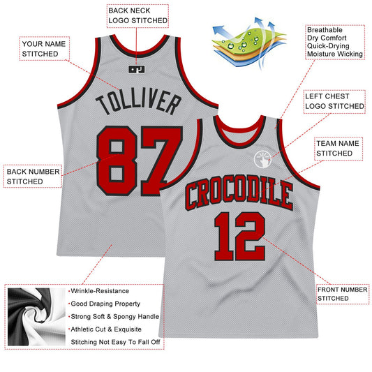Custom Gray Red-Black Authentic Throwback Basketball Jersey - Sky-Custom
