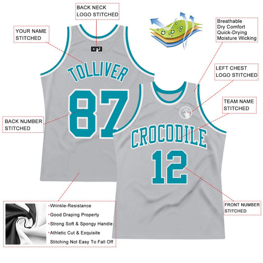 Custom Gray Teal-White Authentic Throwback Basketball Jersey - Sky-Custom