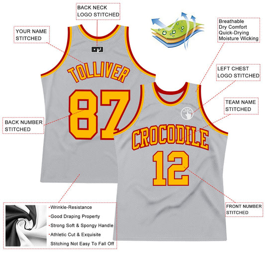 Custom Gray Gold-Red Authentic Throwback Basketball Jersey - Sky-Custom