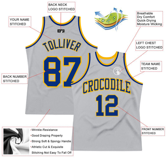 Custom Gray Royal-Gold Authentic Throwback Basketball Jersey - Sky-Custom