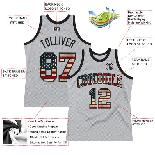 Custom Gray Vintage USA Flag-Black Authentic Throwback Basketball Jersey - Sky-Custom