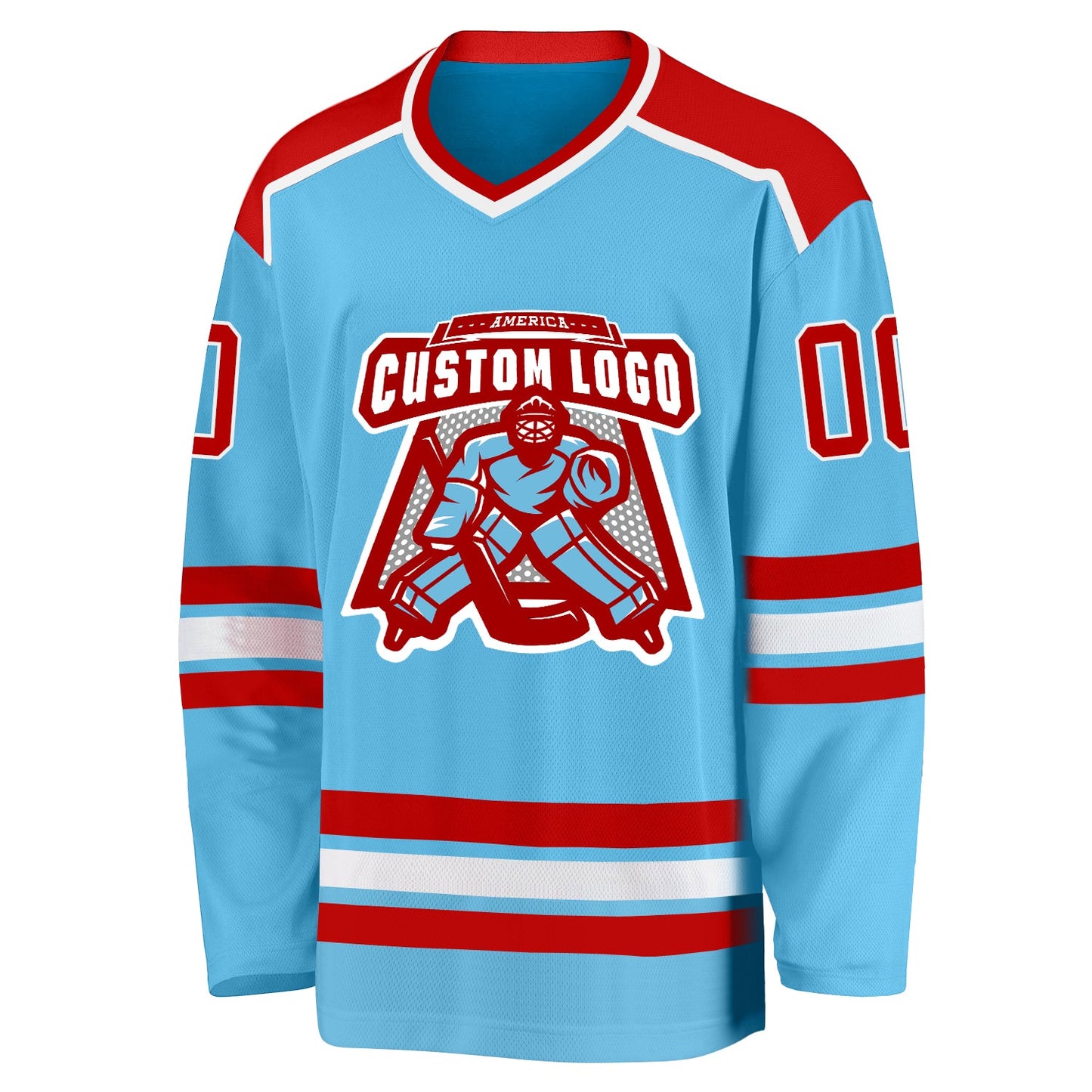 Custom Sky Blue Red-White Hockey Jersey - Sky-Custom
