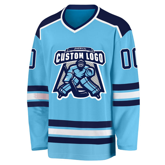 Custom Sky Blue Navy-White Hockey Jersey - Sky-Custom